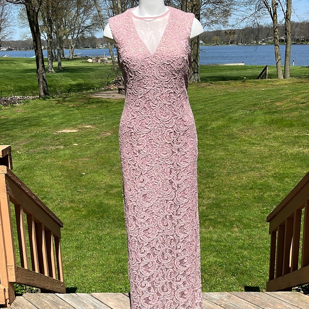 Scarlett brand sequin & lace sheath gown 16